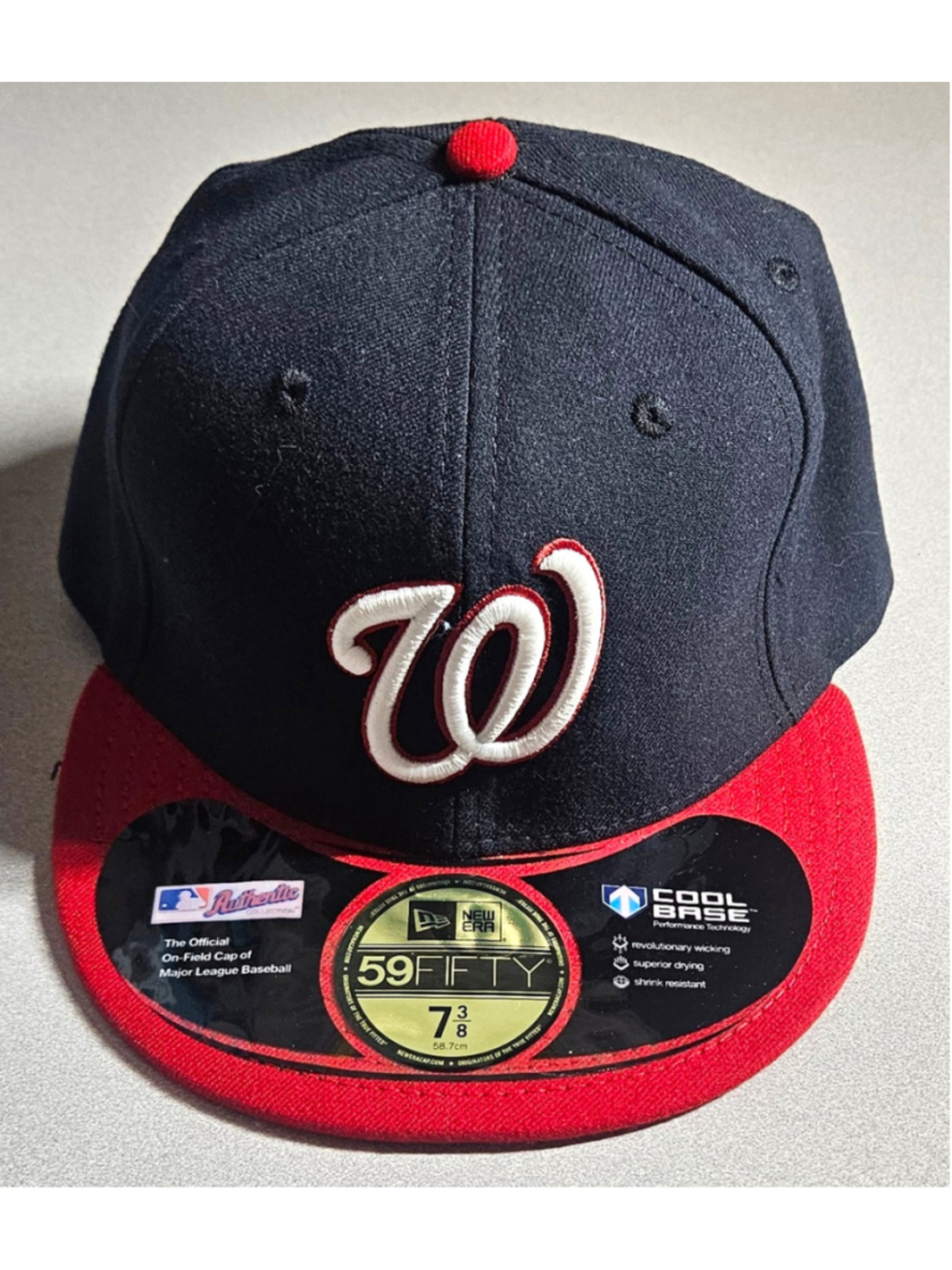 New Era 59FIFTY Washington Nationals MLB Fitted Cap Hat Navy/Red 7 3/8 On Field